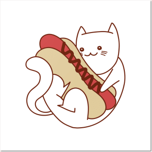 Cat and a hot dog Posters and Art